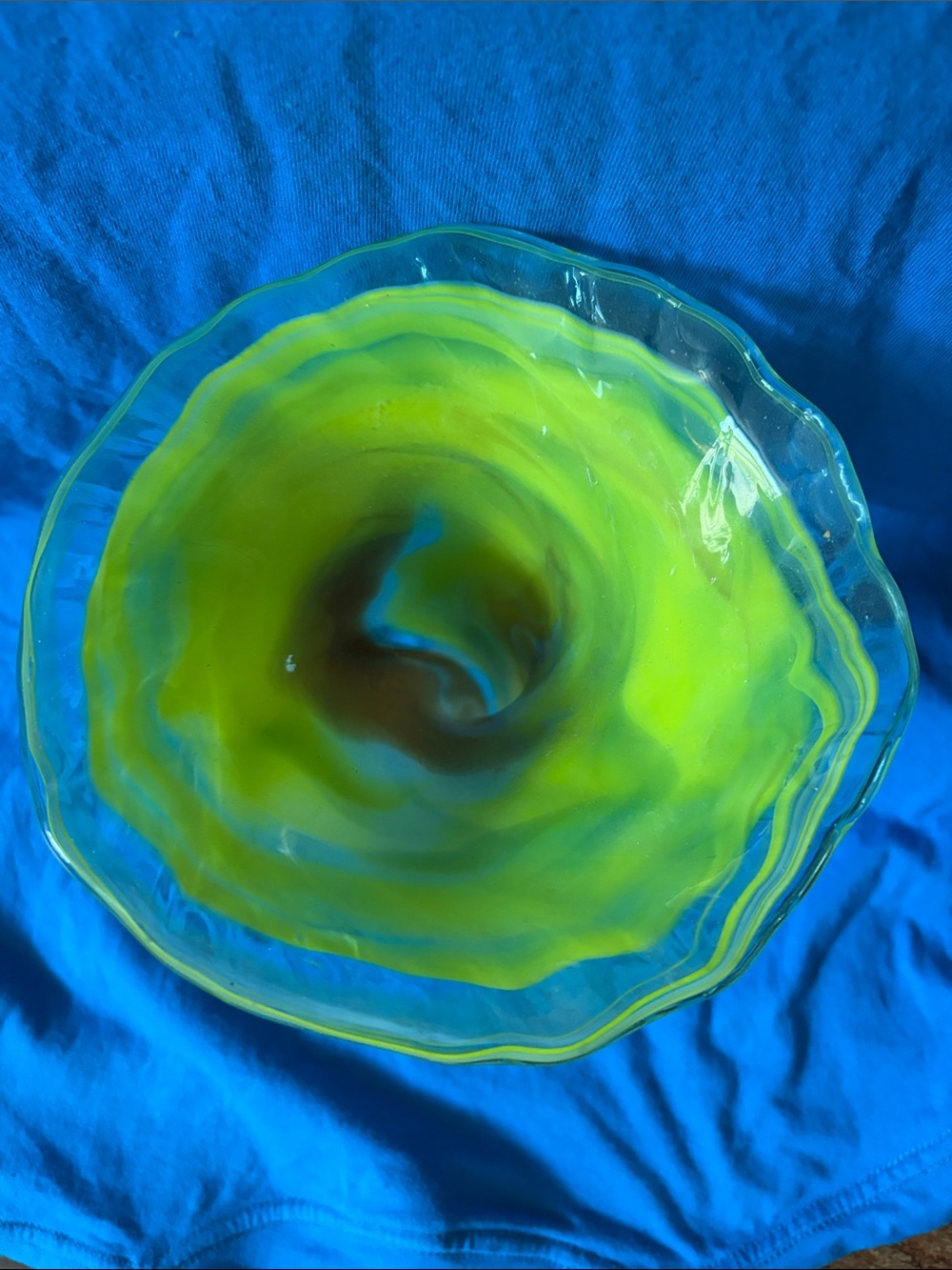 Art Glass Yellow Swirl Decorative Vase - Picture 2 of 3